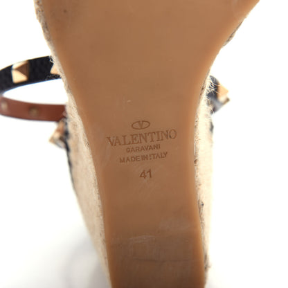 Valentino Garavani Grained Calfskin Rockstud Ankle Wrap Espadrille 15/85mm Wedges 41 Black Light Cuir 8 of 11