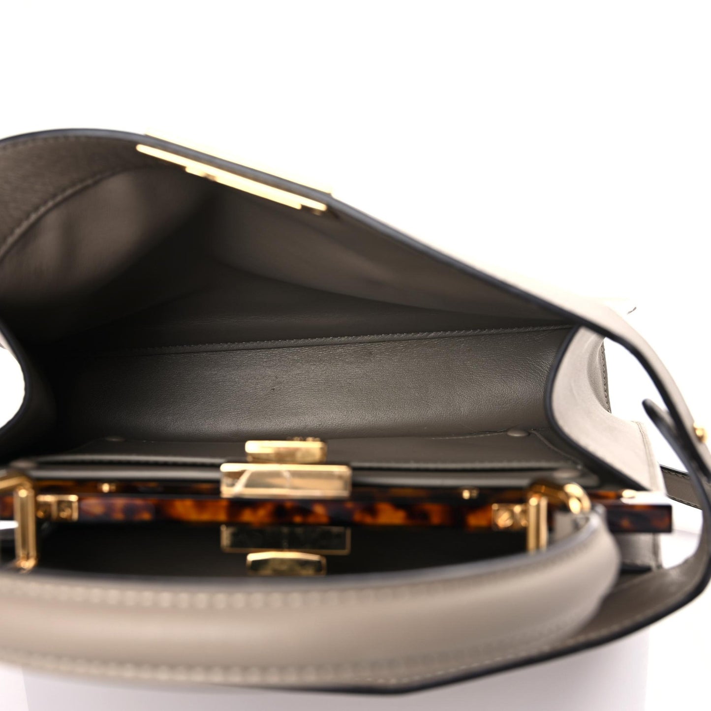 Vitello Seta Shiny Nappa Plexiglass Medium Peekaboo I SEE U Satchel Tortora