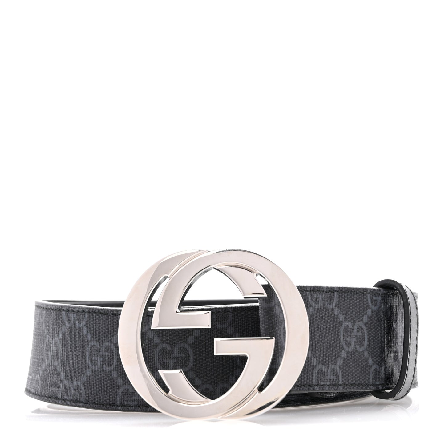GG Supreme Monogram Selleria Calfskin Interlocking G 40mm Belt 95 38 Black Grey