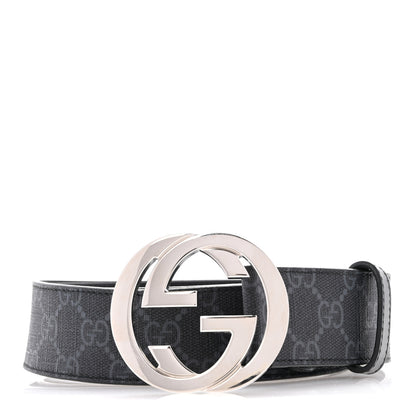 Gucci GG Supreme Monogram Selleria Calfskin Interlocking G 40mm Belt 95 38 Black Grey 1 of 7