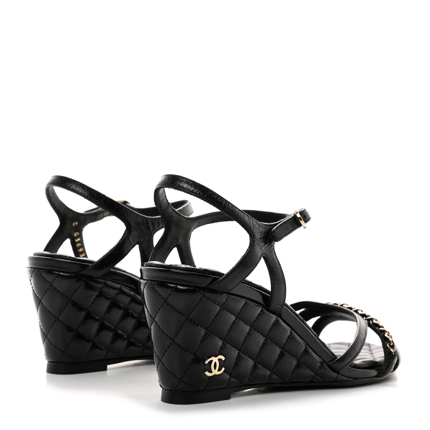 Crumpled Calfskin Quilted Wedge Sandals 37 Black