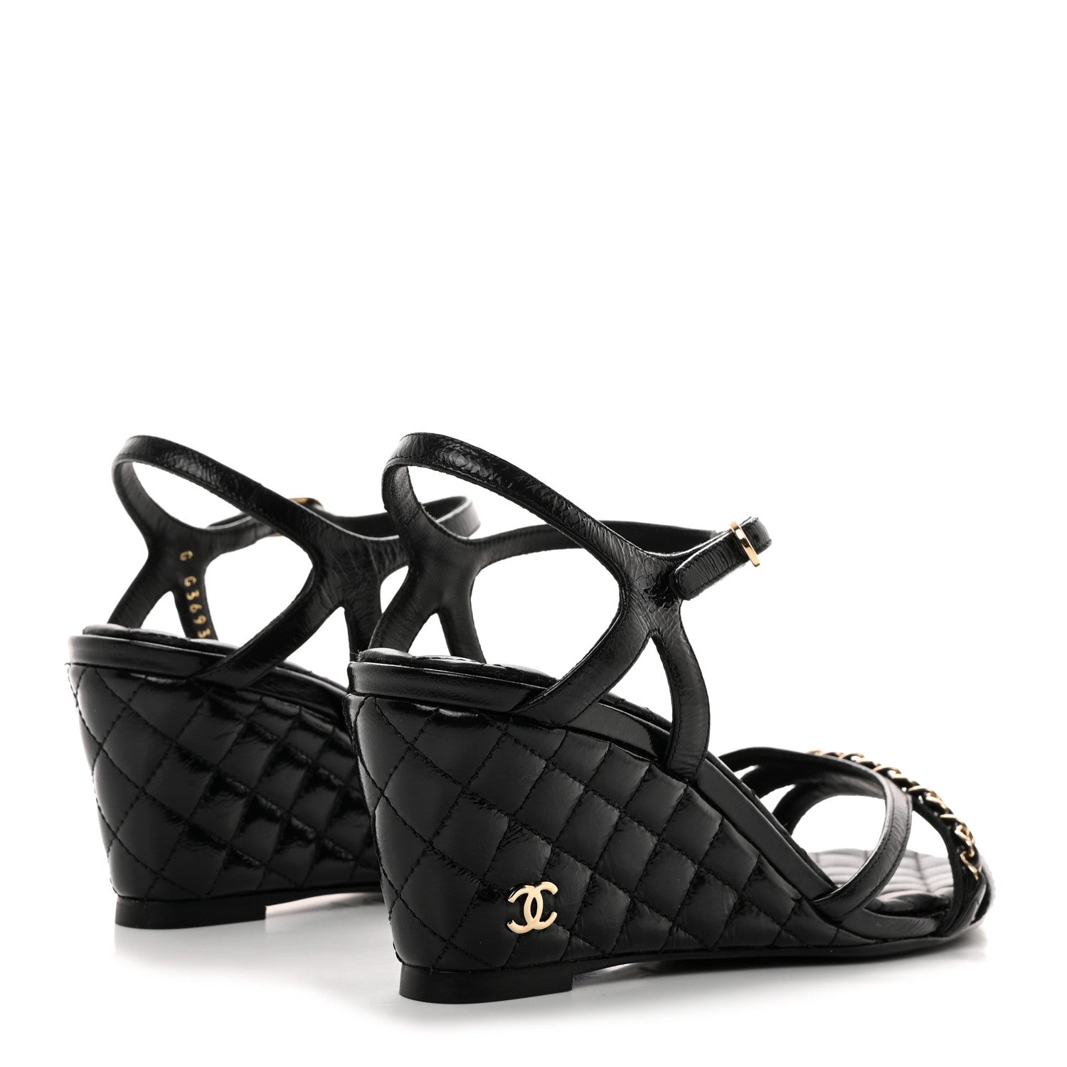 Chanel Crumpled Calfskin Quilted Wedge Sandals 37 Black 4 of 9
