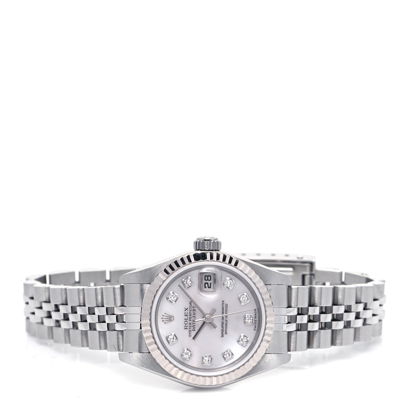 Stainless Steel 18K White Gold Diamond Mother of Pearl 26mm Oyster Perpetual Datejust Watch 79174