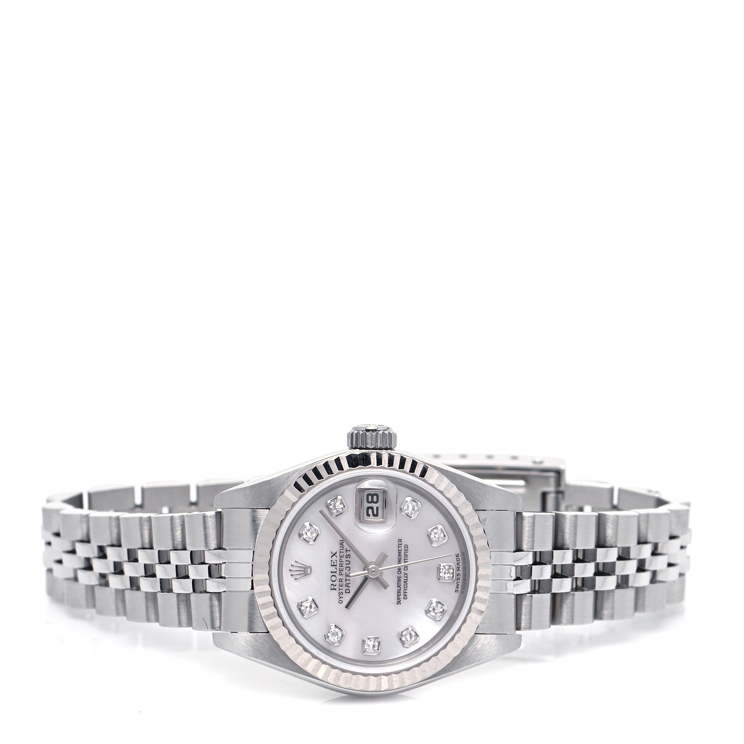 Rolex Stainless Steel 18K White Gold Diamond Mother of Pearl 26mm Oyster Perpetual Datejust Watch 79174 2 of 4