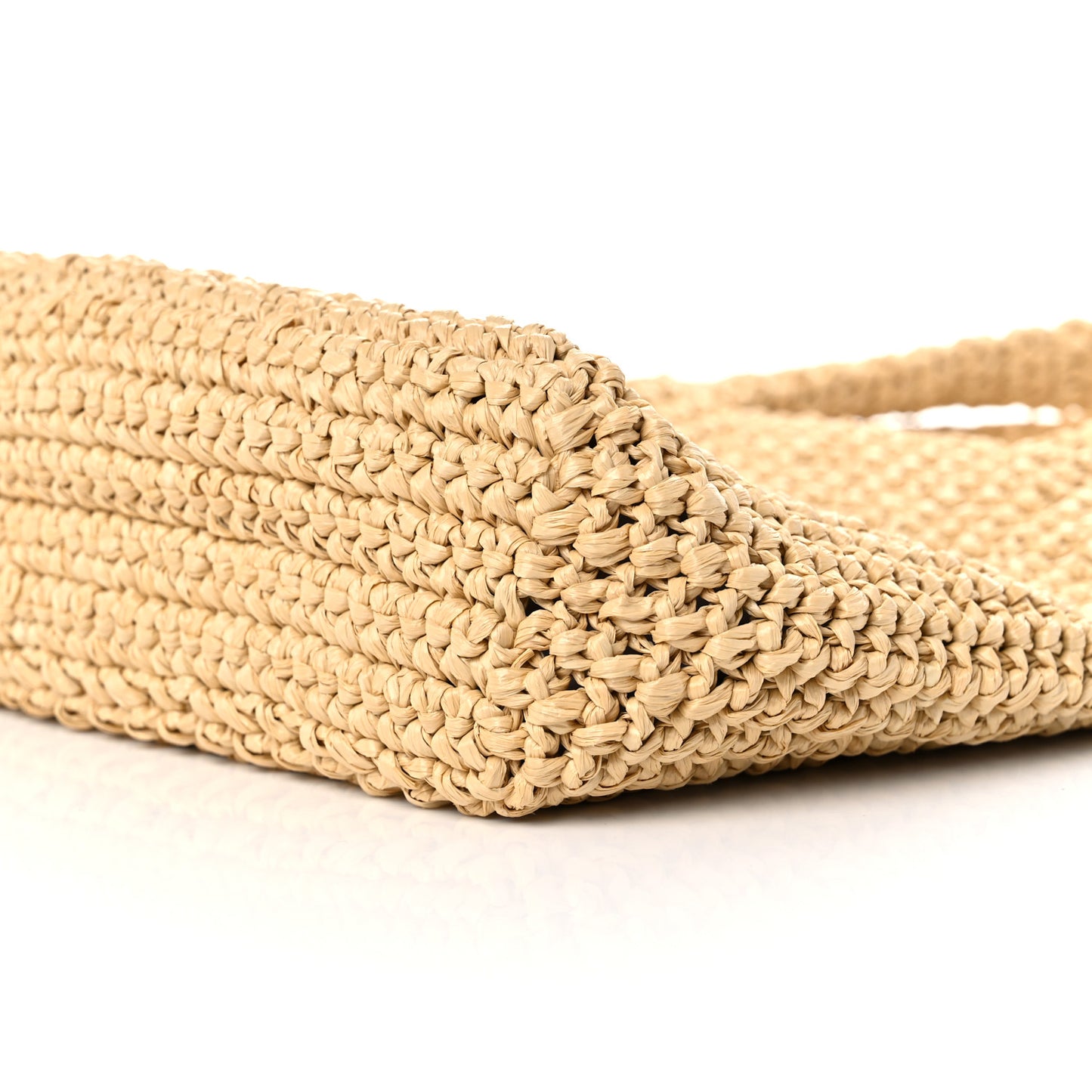 Yarn Raffia Effect Crochet Embroidered Small Logo Tote Naturale