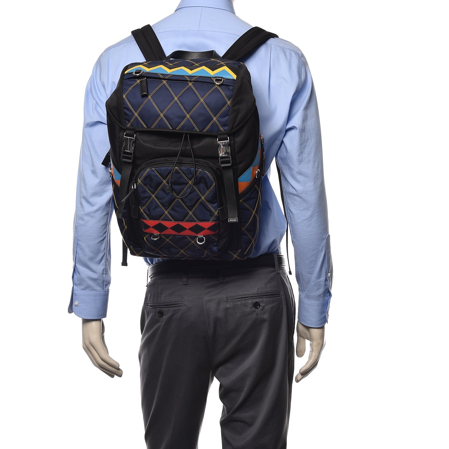 Prada Tessuto Nylon Impunturato Double Buckle Backpack Baltico Black 2 of 8