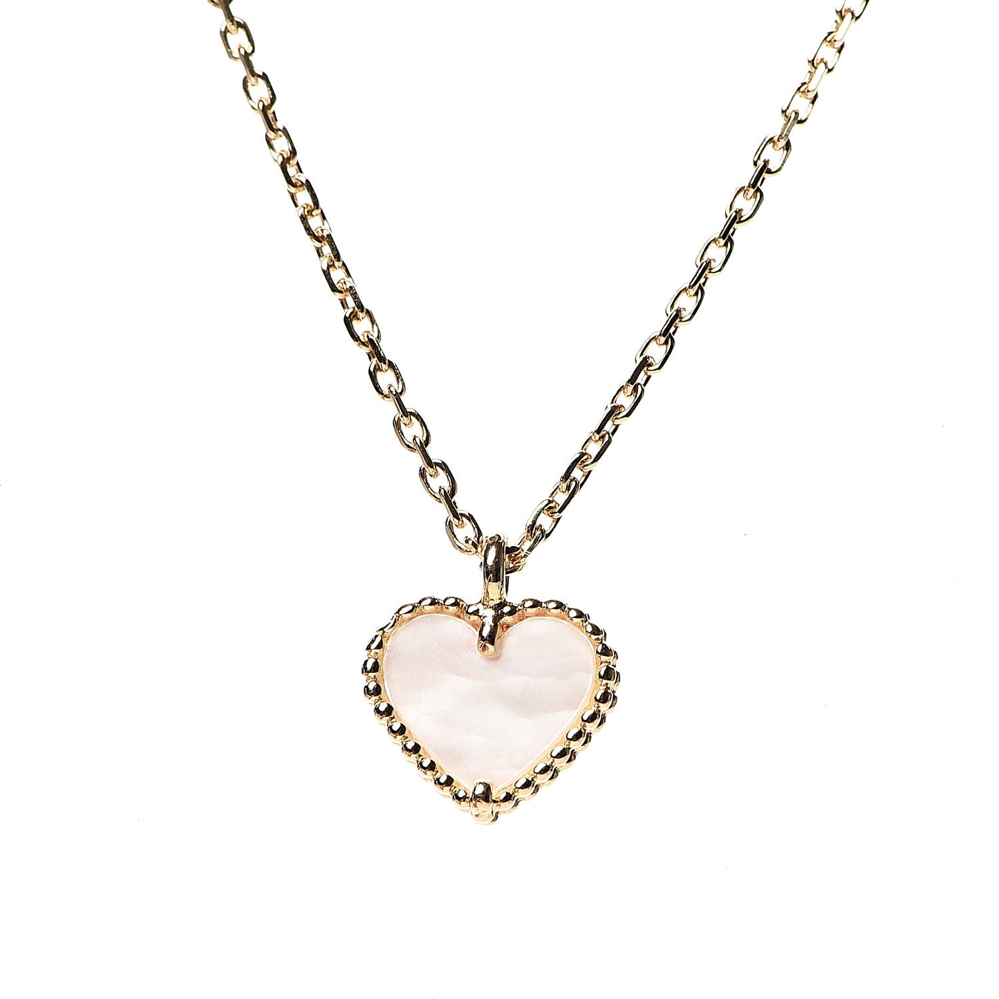18K Yellow Gold Mother of Pearl Sweet Alhambra Heart Pendant Necklace