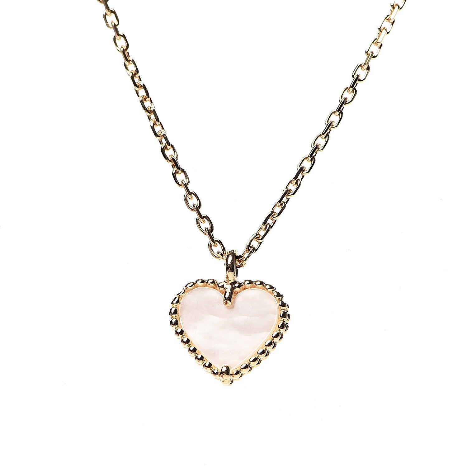 Van Cleef & Arpels 18K Yellow Gold Mother of Pearl Sweet Alhambra Heart Pendant Necklace 3 of 6