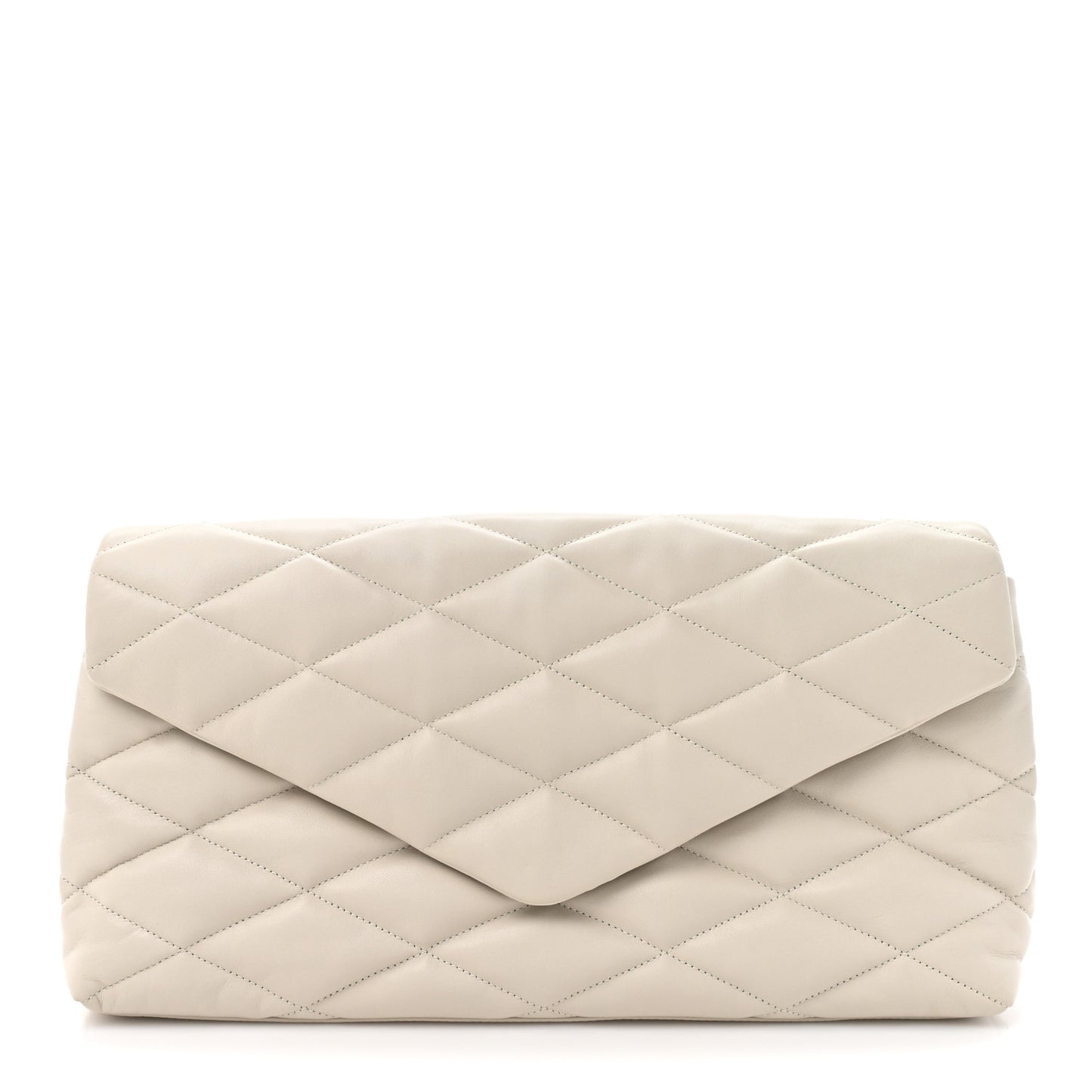 Lambskin Quilted Sade Puffer Envelope Clutch Crema Soft
