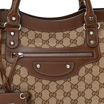 Balenciaga X GUCCI GG Monogram Azalea Calfskin Neo Classic Silver Hardware Medium City Beige Ebony Brown Sugar 8 of 10