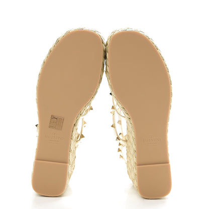 Valentino Garavani Metallic Nappa Rockstud Ankle Strap Torchon Espadrille Caged 25/95mm Wedge Sandals 41 Platino 5 of 8
