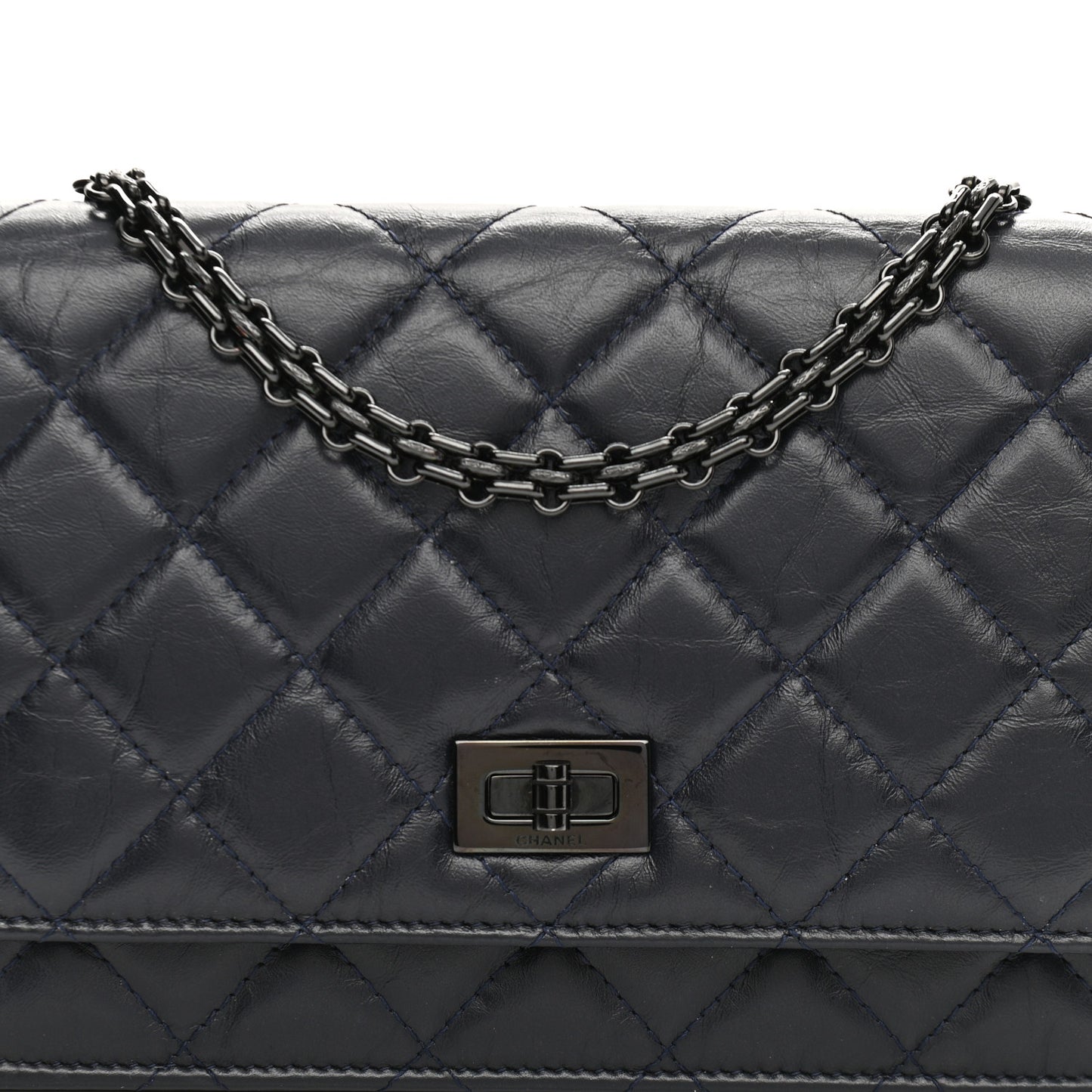 Aged Calfskin Quilted Reissue Wallet On Chain WOC Navy