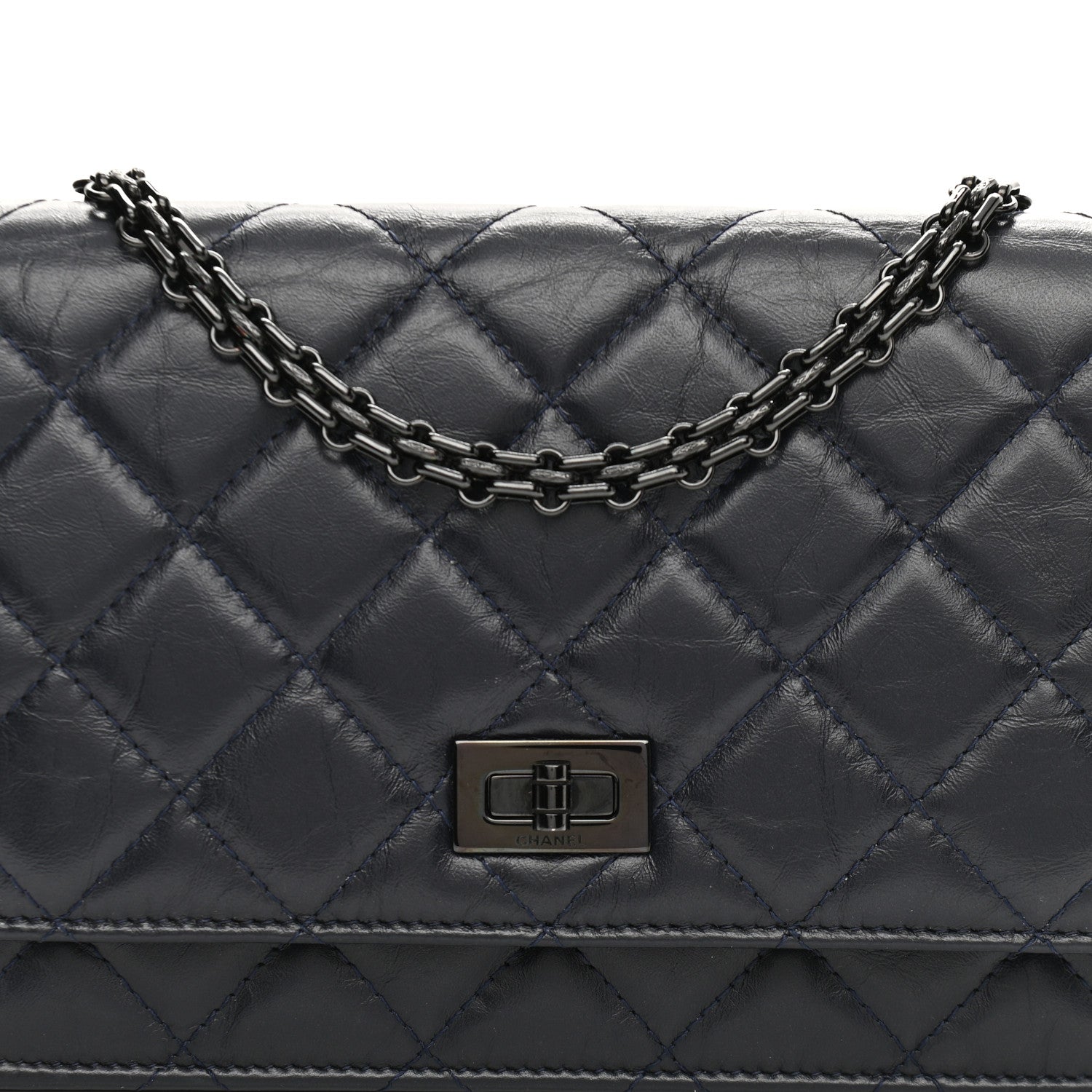 Chanel Aged Calfskin Quilted Reissue Wallet On Chain WOC Navy 9 of 12