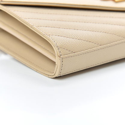 Saint Laurent Grain De Poudre Matelasse Chevron Monogram Chain Wallet Nude Powder 9 of 15