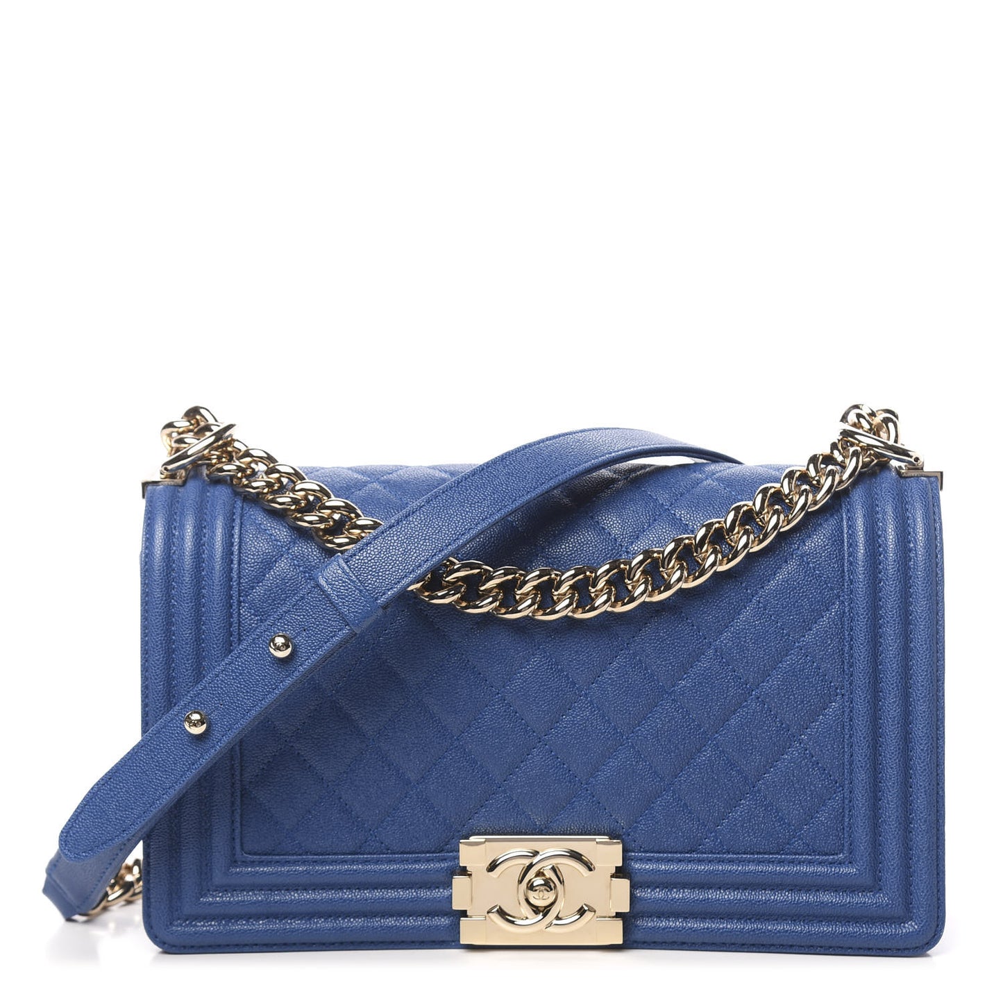 Caviar Quilted Medium Boy Flap Blue