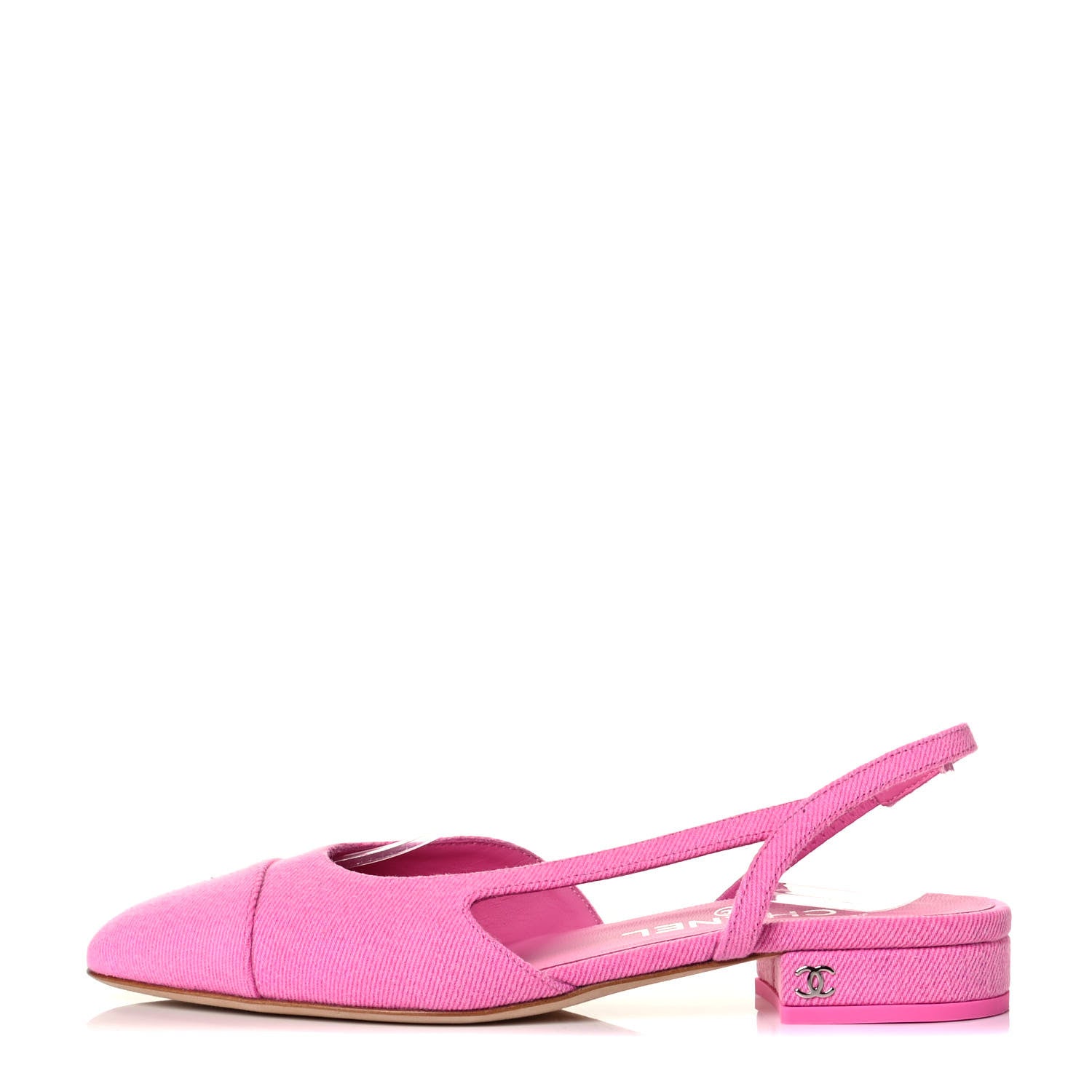 Chanel Denim Cap Toe CC Slingback Flats 36 Neon Pink 1 of 5