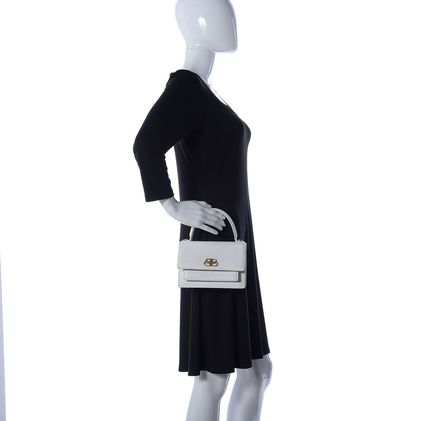 Patent Calfskin Lizard Embossed XS Sharp Top Handle Bag White