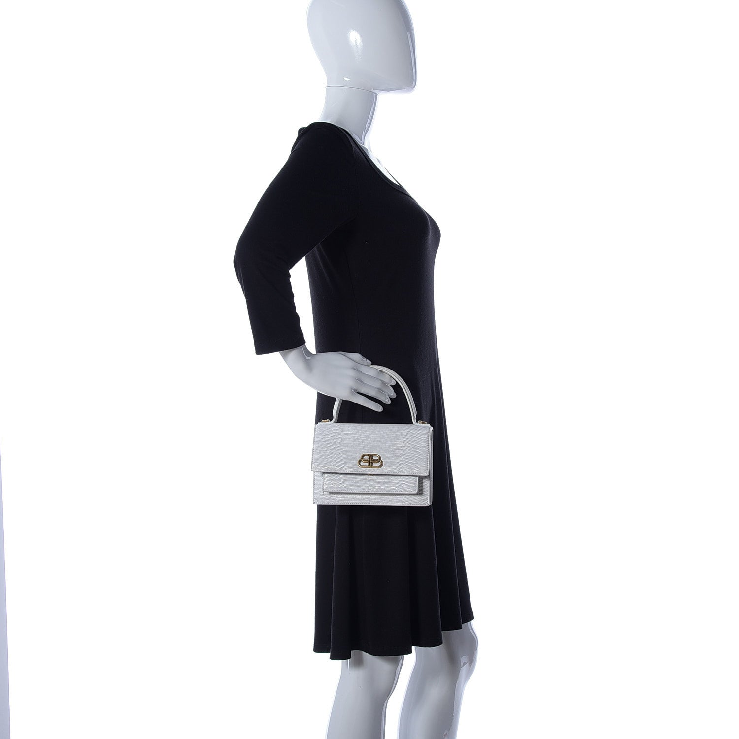 Balenciaga Patent Calfskin Lizard Embossed XS Sharp Top Handle Bag White 2 of 12