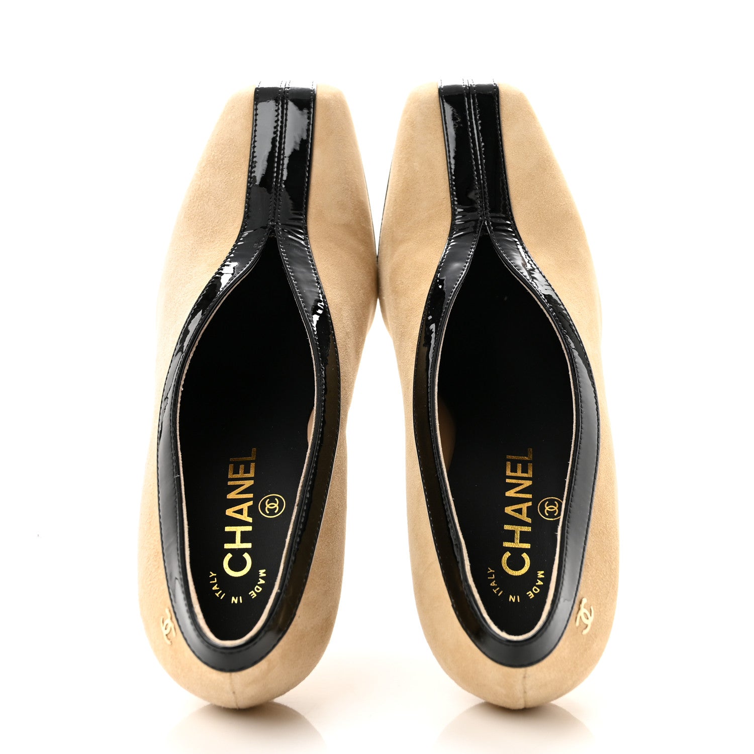 Chanel Suede Patent Calfskin Pumps 38.5 Beige Black 2 of 10