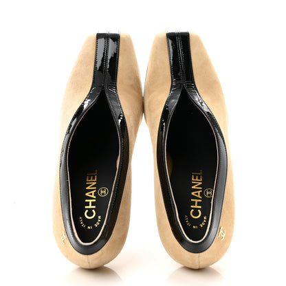 Chanel Suede Patent Calfskin Pumps 38.5 Beige Black 2 of 10