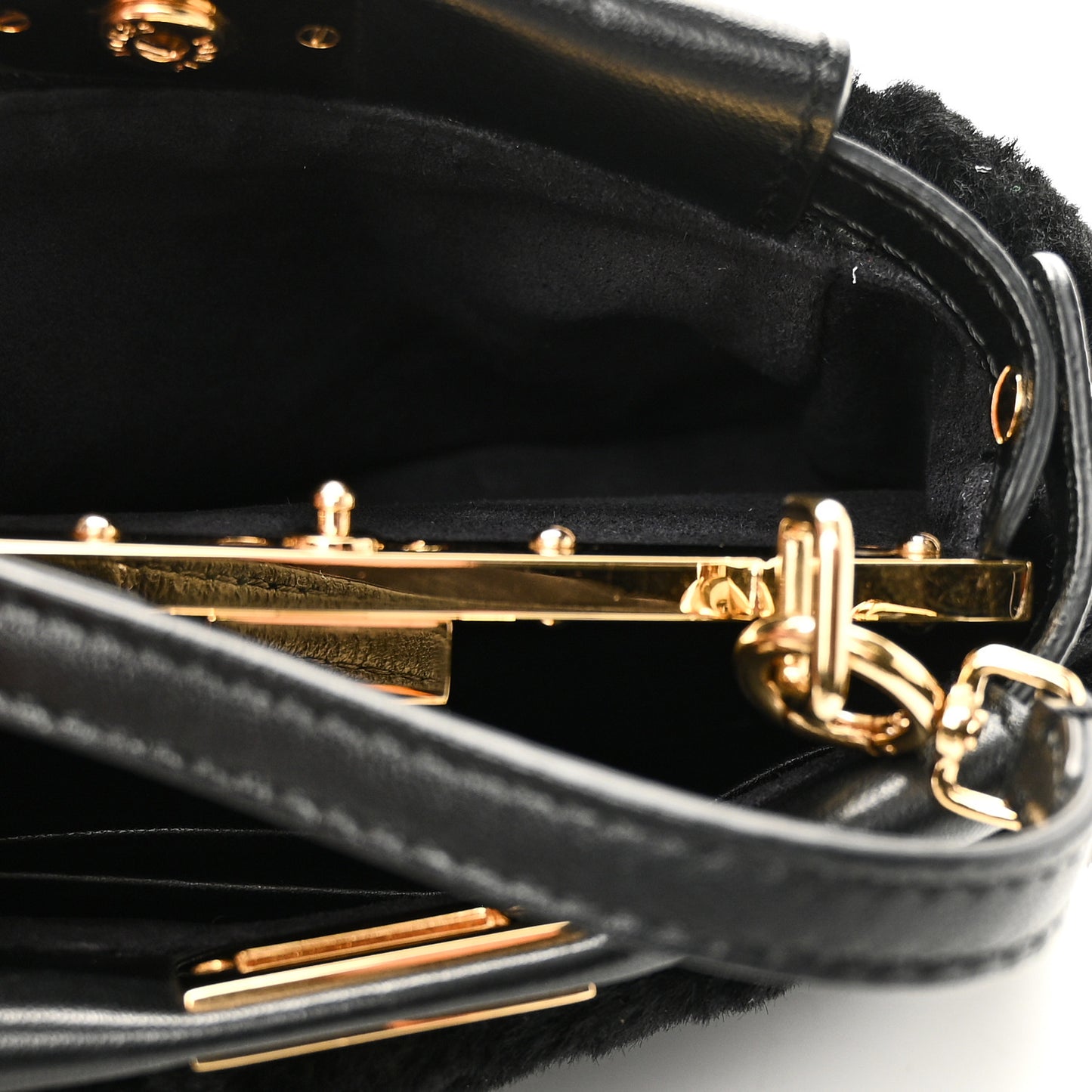 Shearling Shiny Nappa Micro Peekaboo Iconic Satchel Black