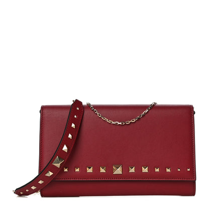 Valentino Garavani Vitello Rockstud Crossbody Wallet On Chain Rubino 1 of 9