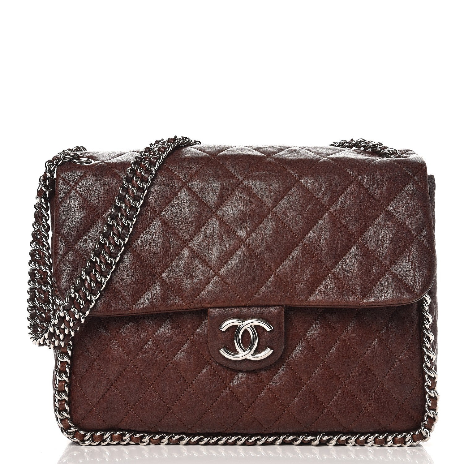 Chanel Crumpled Lambskin Quilted Maxi Chain Around Flap Dark Brown 1 of 12