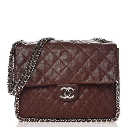 Chanel Crumpled Lambskin Quilted Maxi Chain Around Flap Dark Brown 1 of 12
