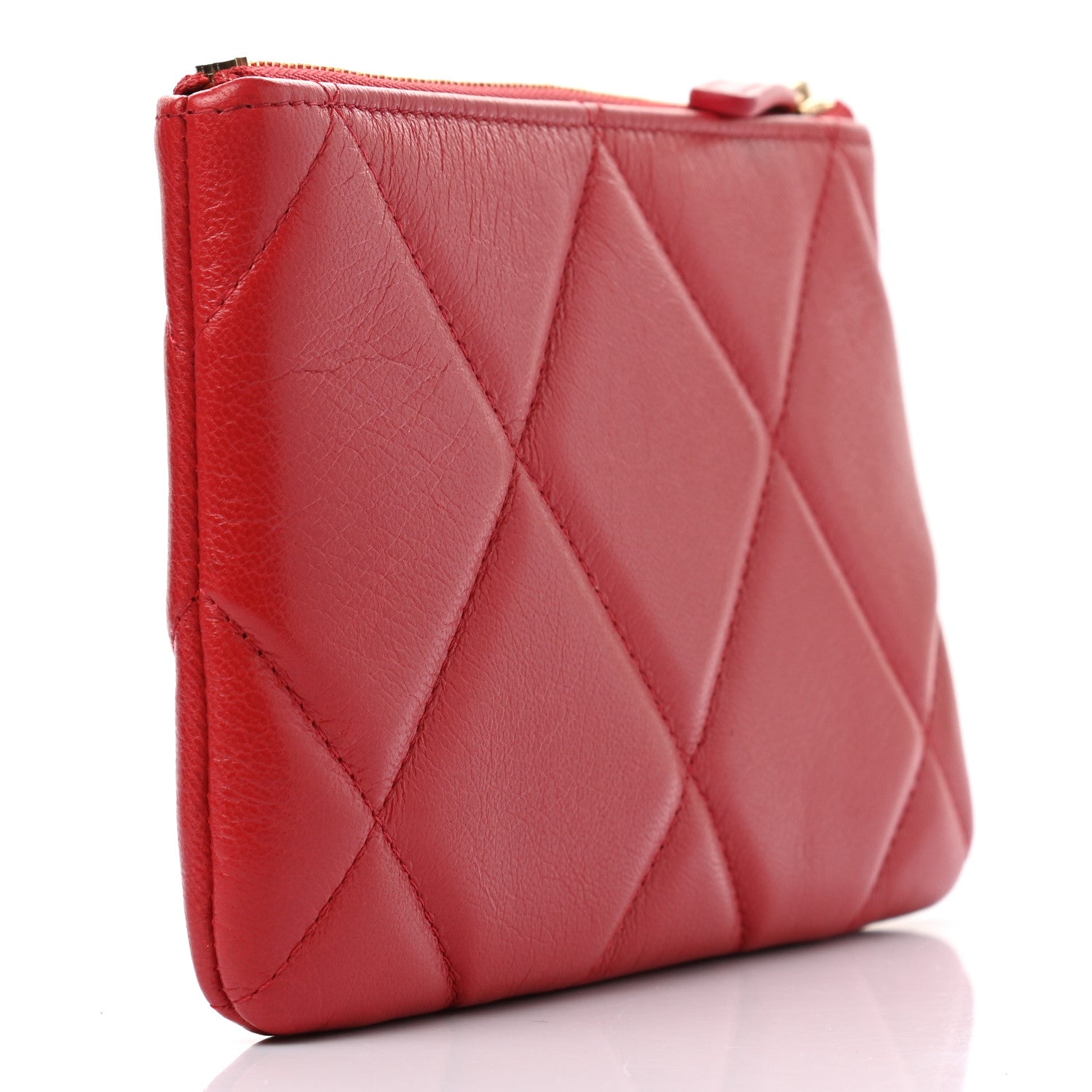 Chanel Shiny Goatskin Quilted Small Chanel 19 Pouch Red 3 of 7