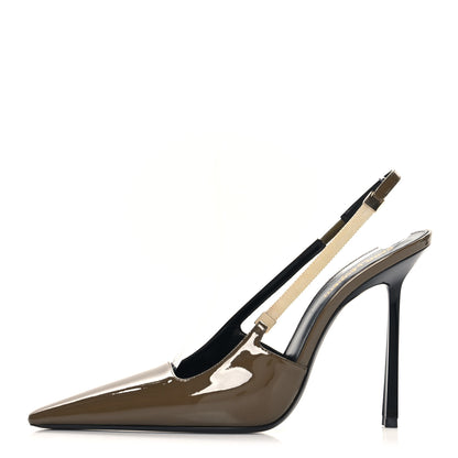 Saint Laurent Patent Calfskin Blake 110 Slingback Pumps 40 Amber Green 1 of 8