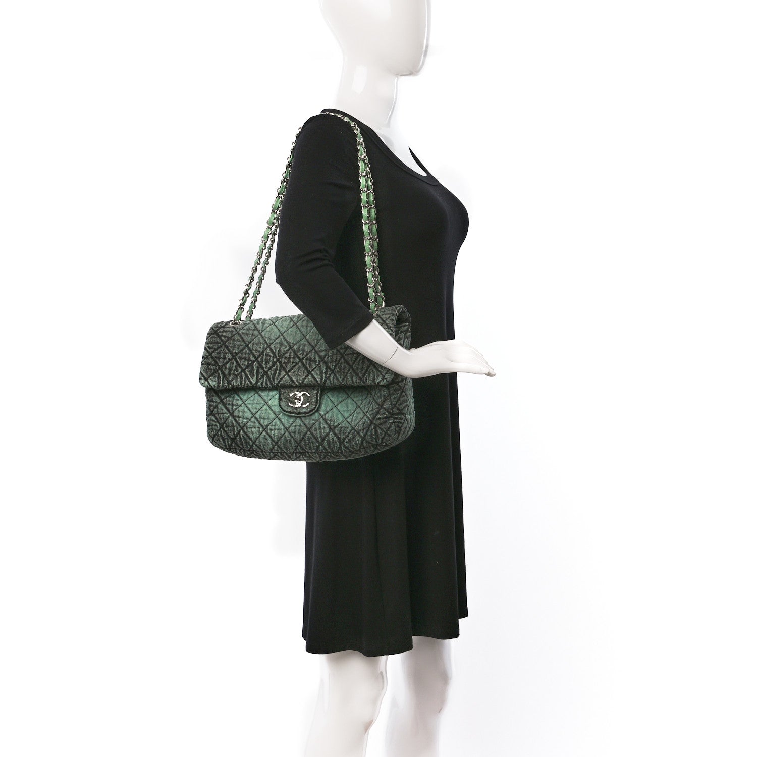 Chanel Denim Quilted Denimpression Flap Green Black 2 of 9