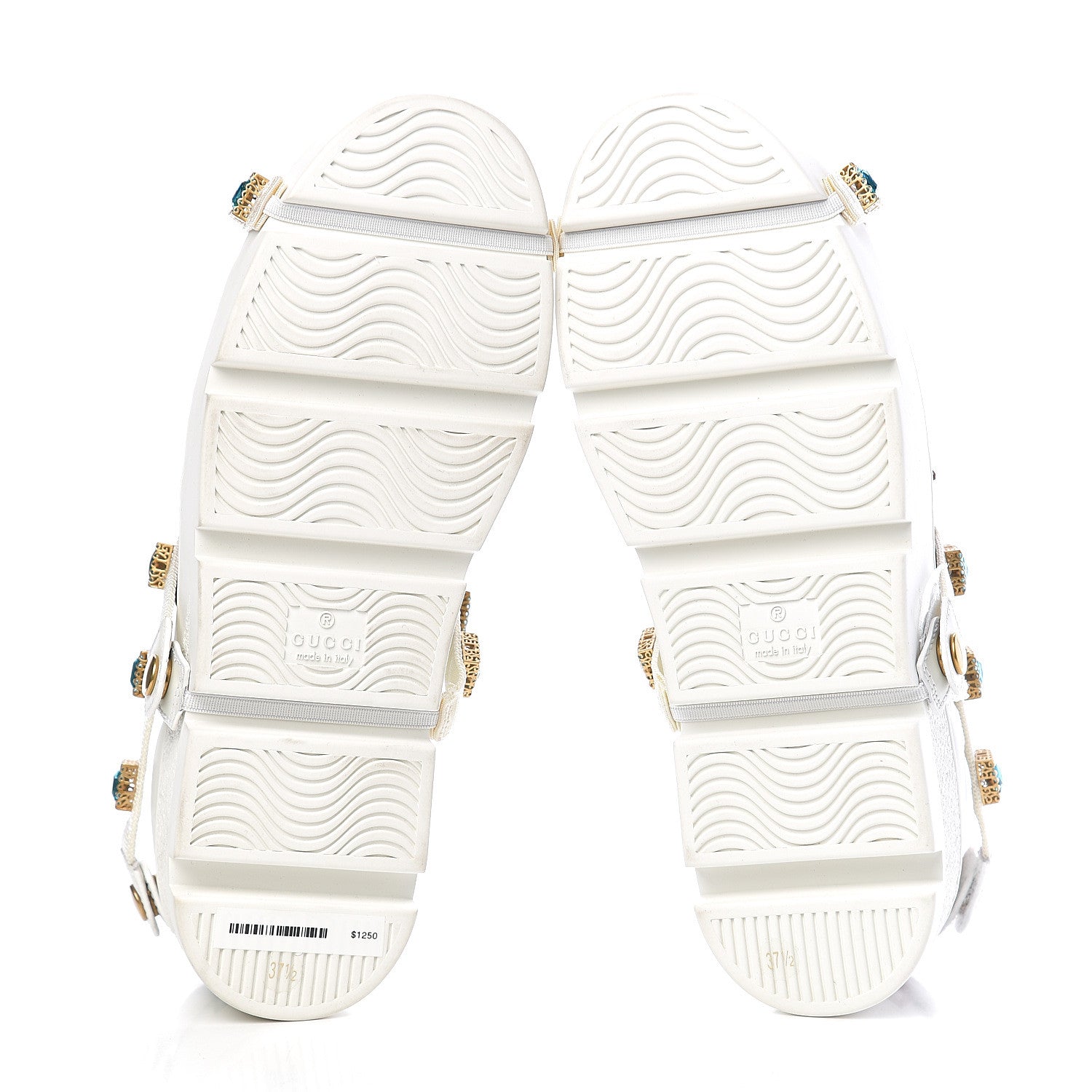 Gucci Calfskin Removable Crystals Bee Embroidered Ace Platform Sneakers 37.5 White 8 of 11