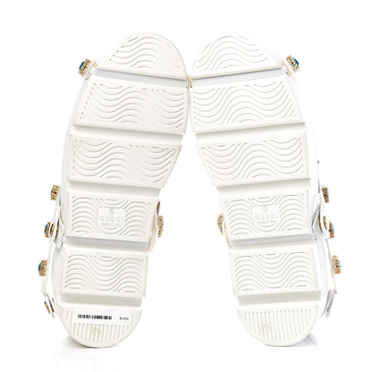 Gucci Calfskin Removable Crystals Bee Embroidered Ace Platform Sneakers 37.5 White 8 of 11