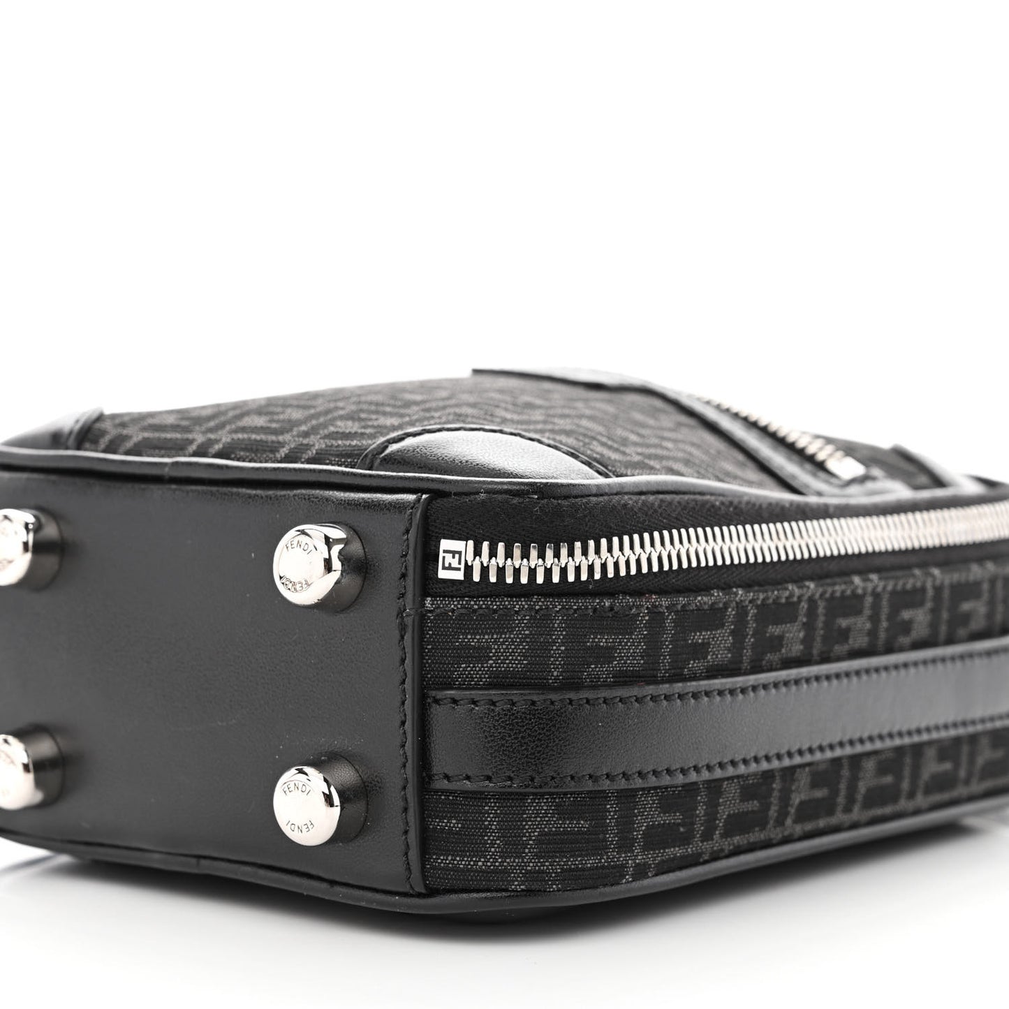 Recycled Fabric Jacquard Vitello Astro Micro FF Mini Trolley Bag Asfalto Black
