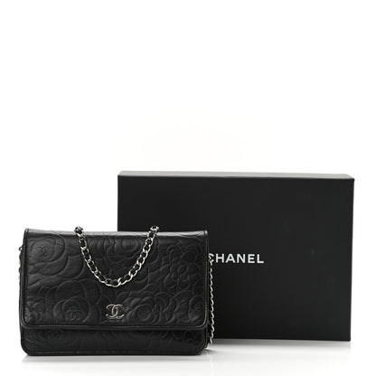 Chanel Lambskin Camellia Embossed Wallet on Chain WOC Black 17 of 17