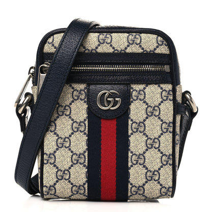 Gucci GG Supreme Monogram Textured Calfskin Web Mini Ophidia Messenger Beige Blue 1 of 9