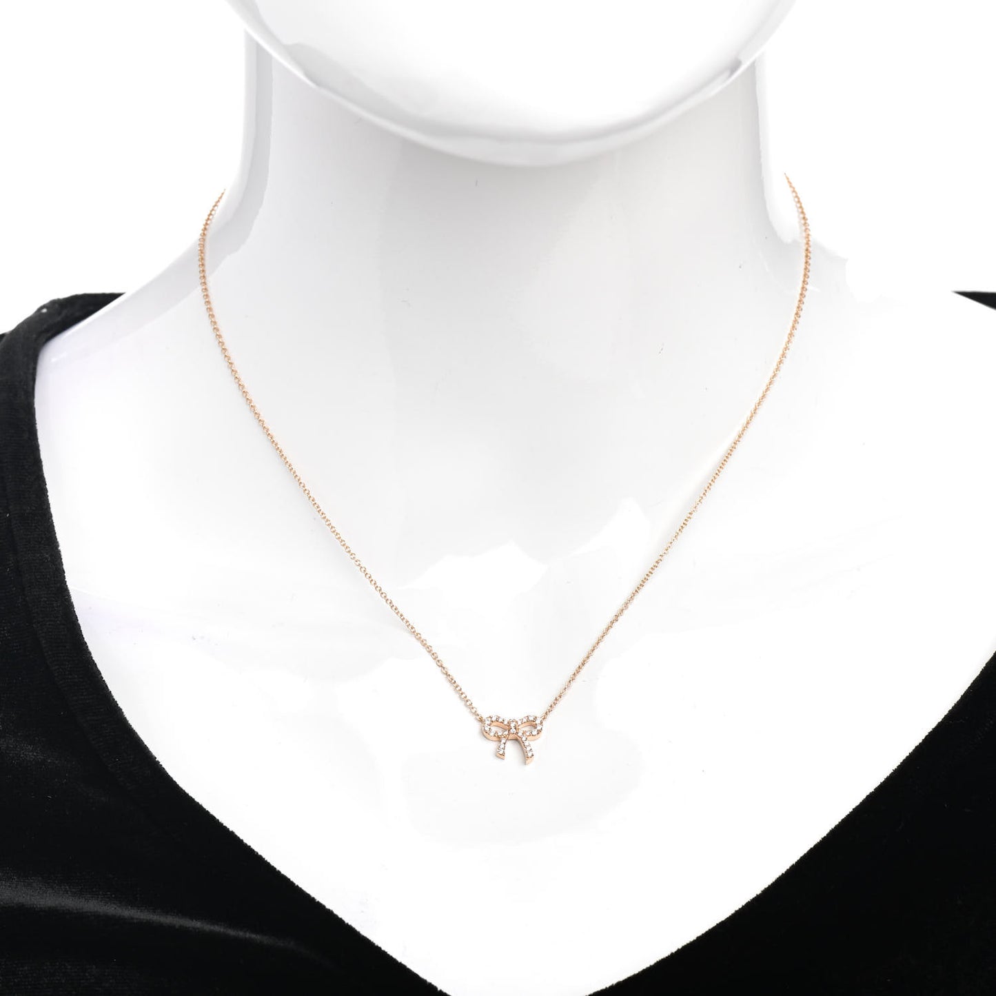 18K Rose Gold Diamond Mini Bow Pendant Necklace