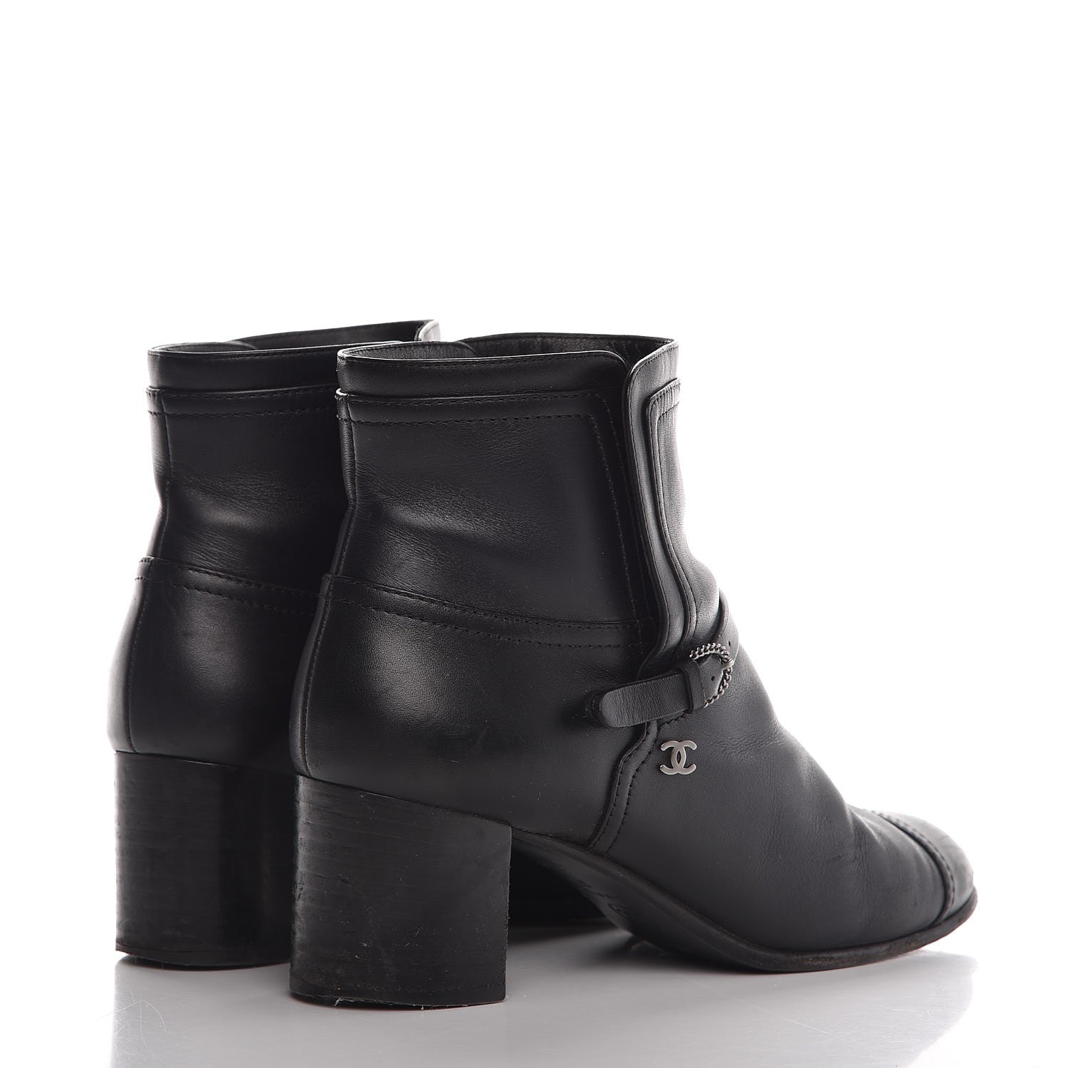 Chanel Calfskin CC Buckle Short Boots 38 Black 4 of 11