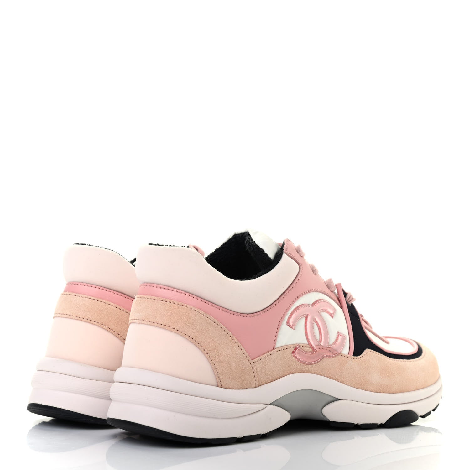 Chanel Nylon Lambskin Suede Calfskin CC Sneakers 38.5 Pink White Black 4 of 7