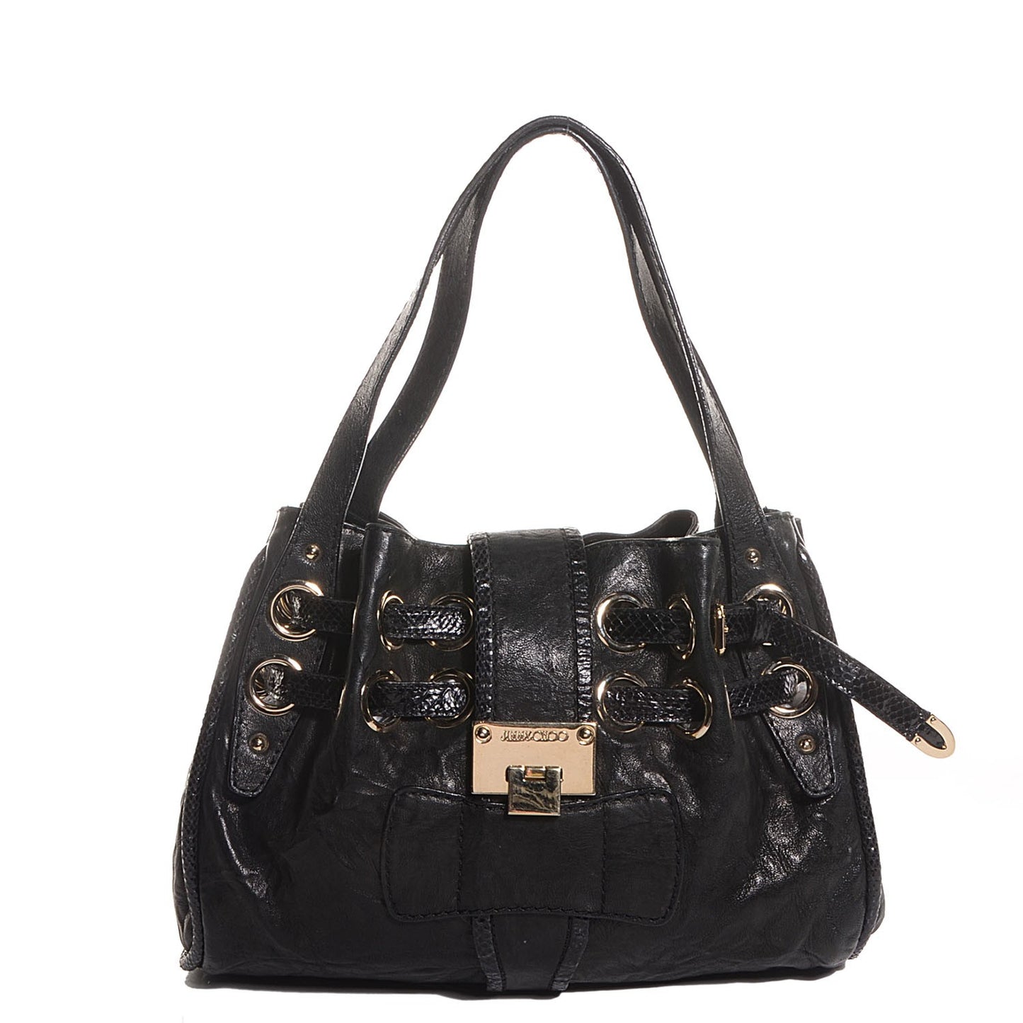 Biker Leather Elaphe Snakeskin Trim Ramona Black