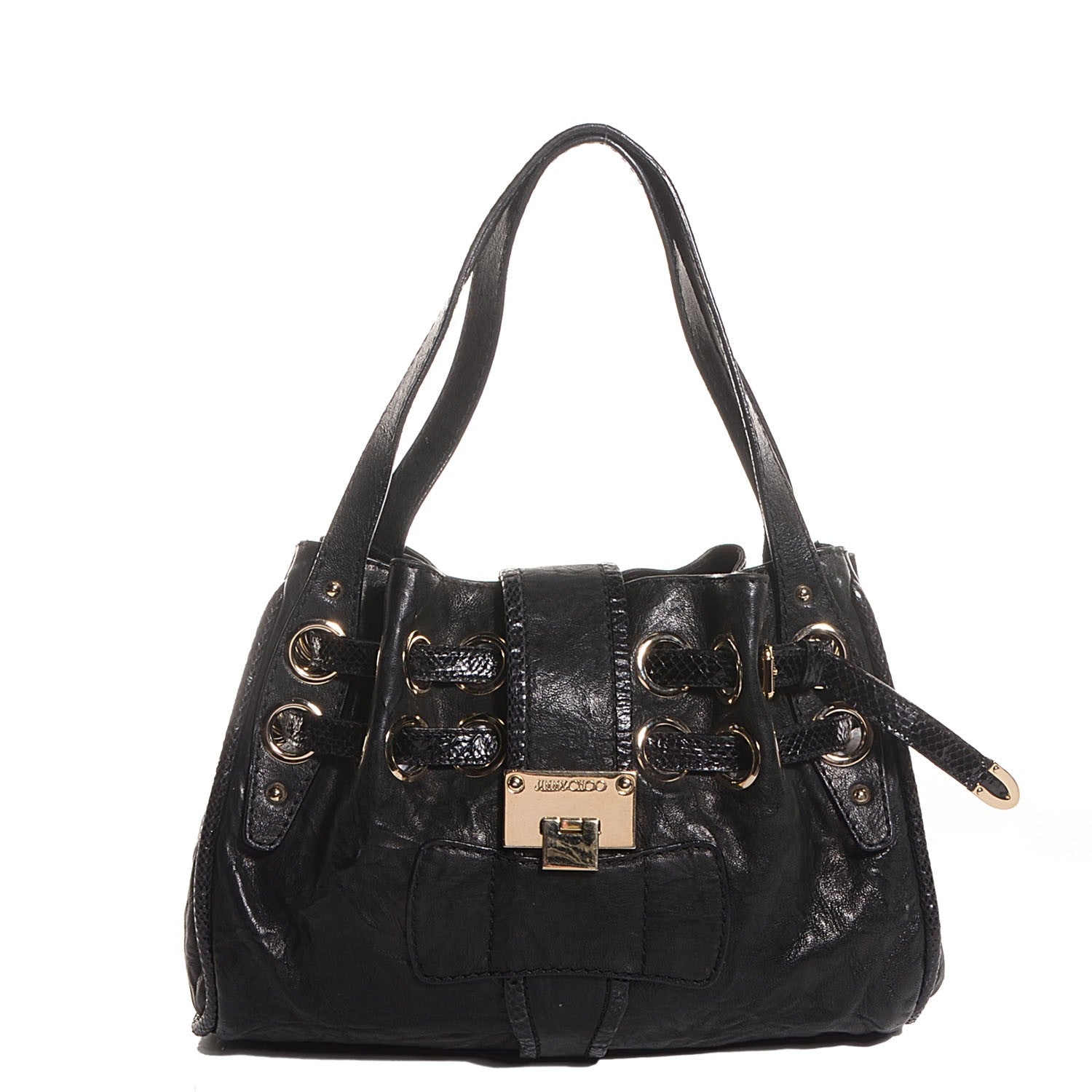Jimmy Choo Biker Leather Elaphe Snakeskin Trim Ramona Black 1 of 6