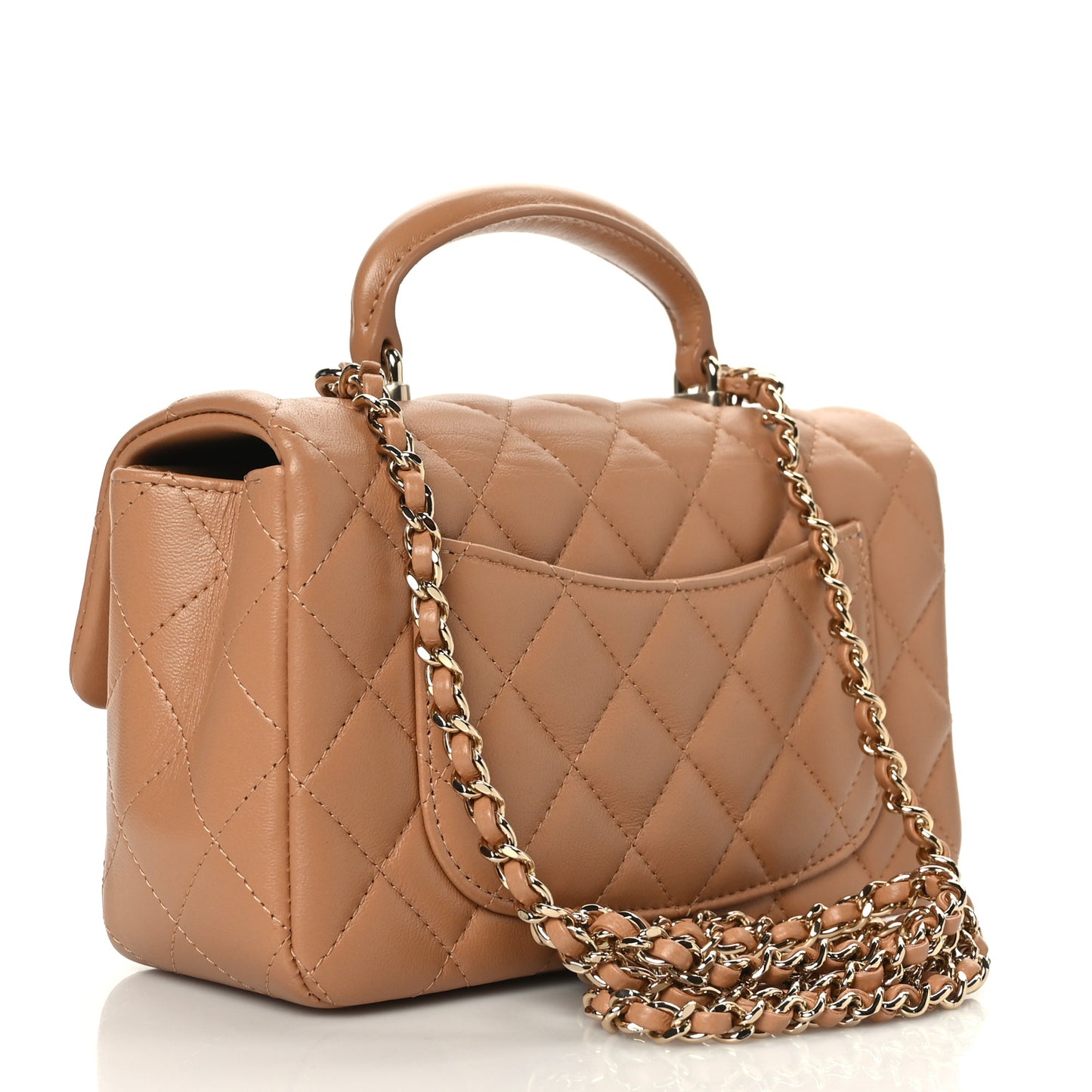 Lambskin Quilted Mini Top Handle Rectangular Flap Dark Beige