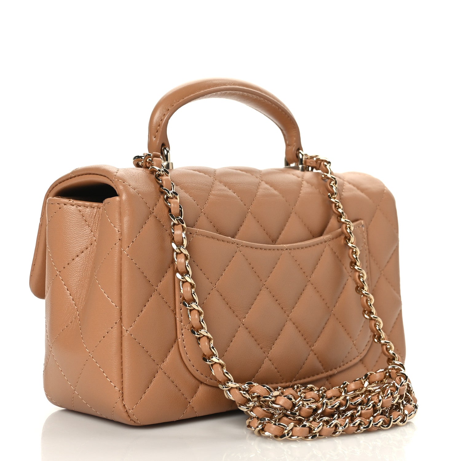 Chanel Lambskin Quilted Mini Top Handle Rectangular Flap Dark Beige 3 of 9