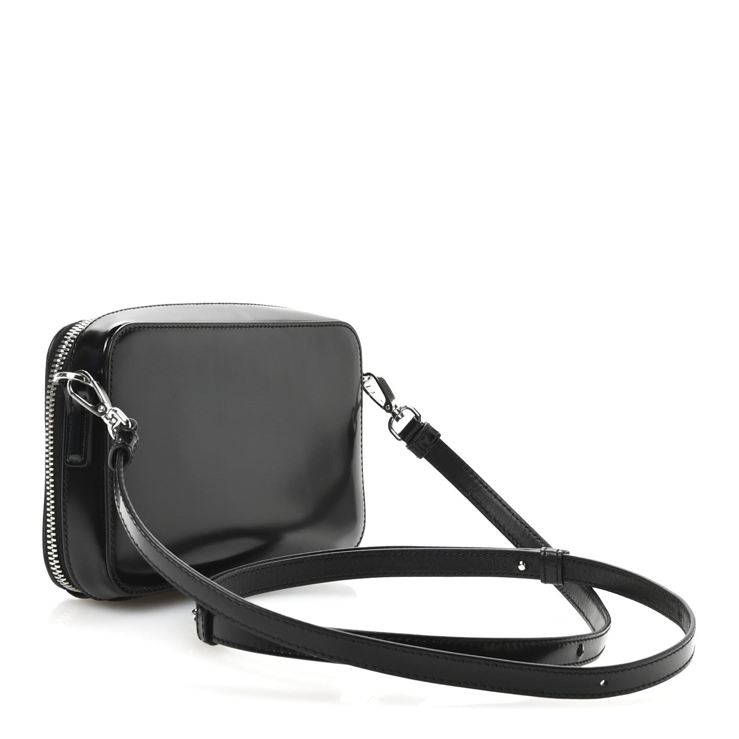 Prada Spazzolato Metal Triangle Logo Mini Pouch Shoulder Bag Black 3 of 9