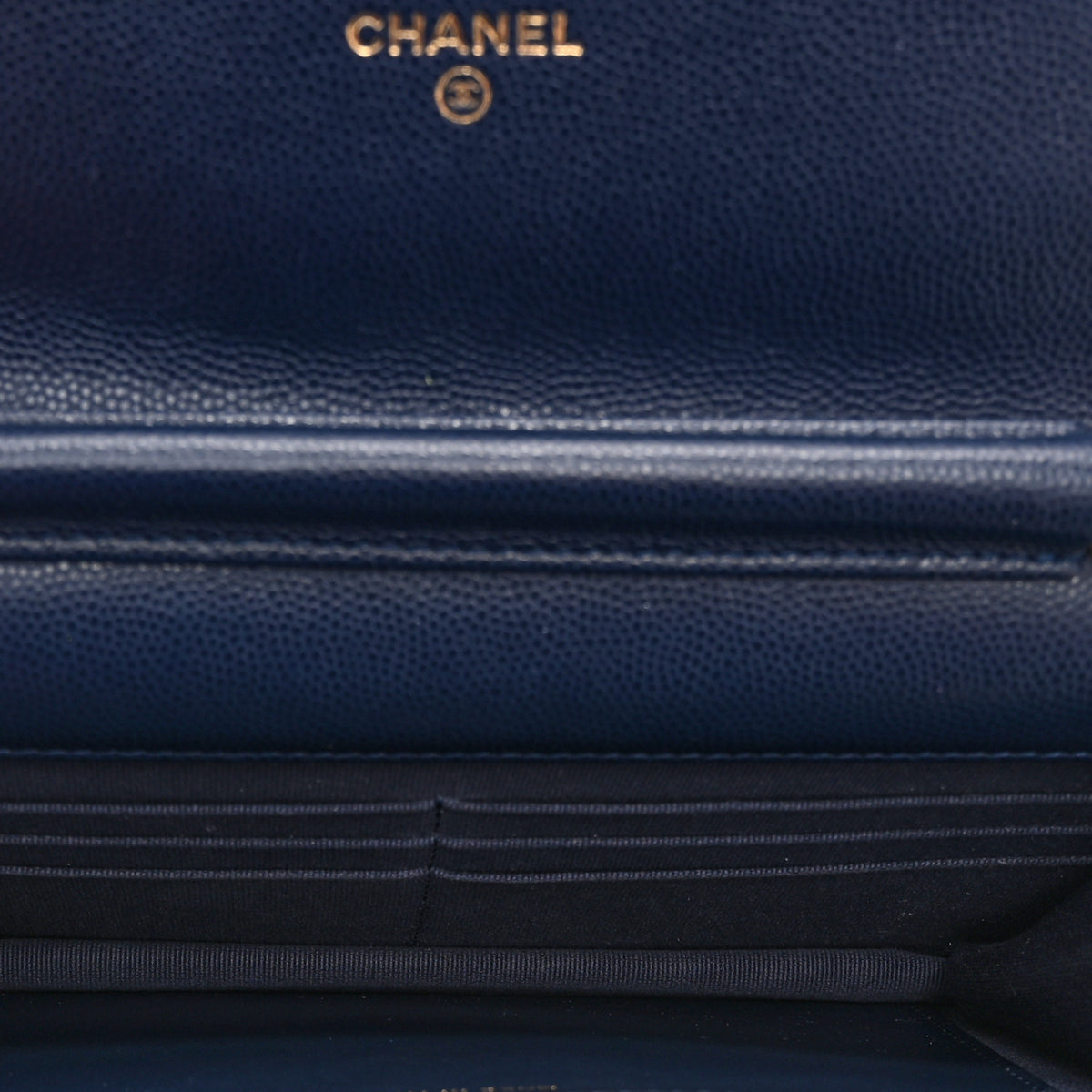 Caviar Quilted Crystal CC Wallet On Chain WOC Navy