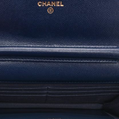 Chanel Caviar Quilted Crystal CC Wallet On Chain WOC Navy 5 of 12