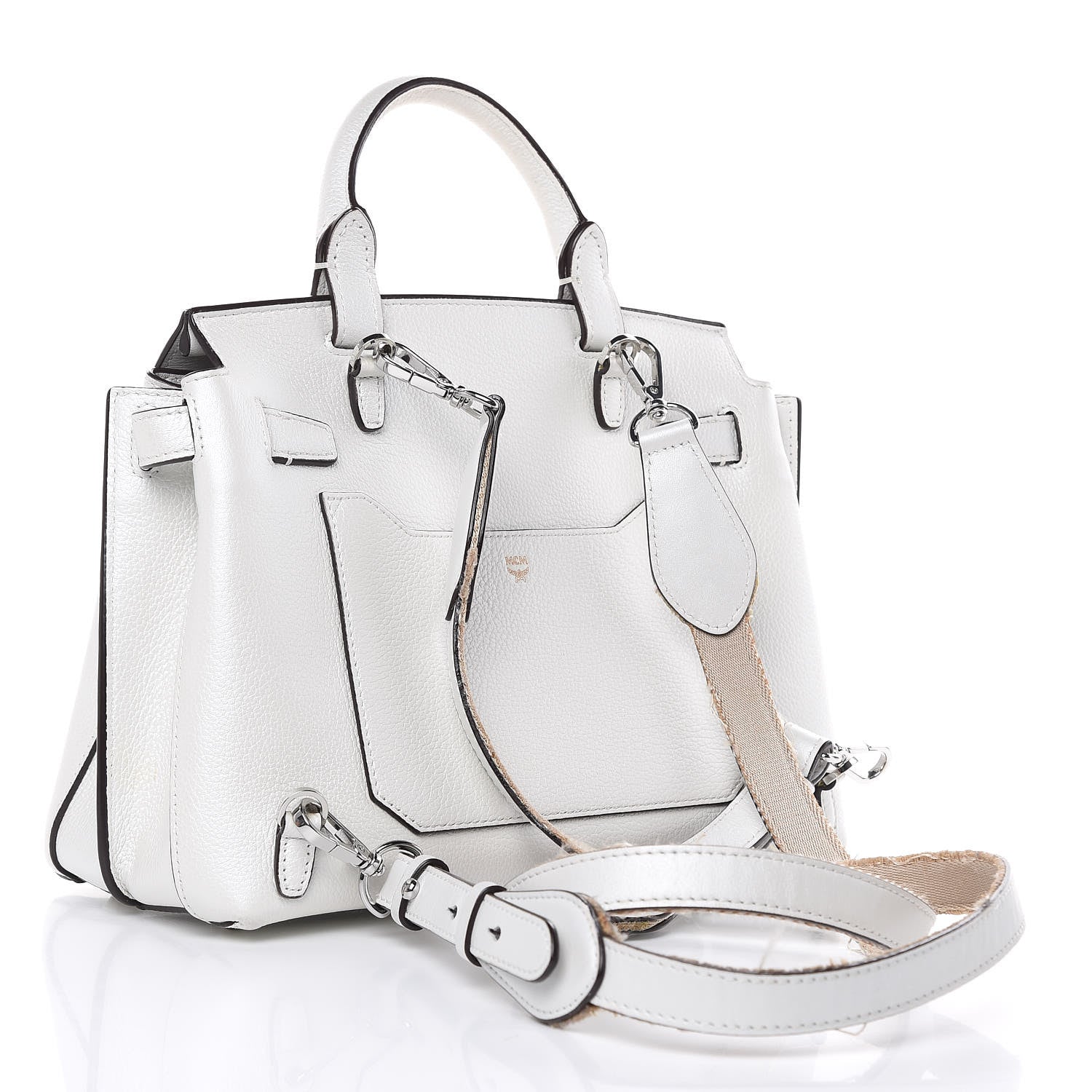 MCM Grained Calfskin Medium Milla Convertible Backpack White Flake 3 of 13