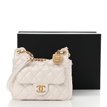 Chanel Shiny Crumpled Calfskin Quilted Small Wavy CC Hobo White 12 of 12