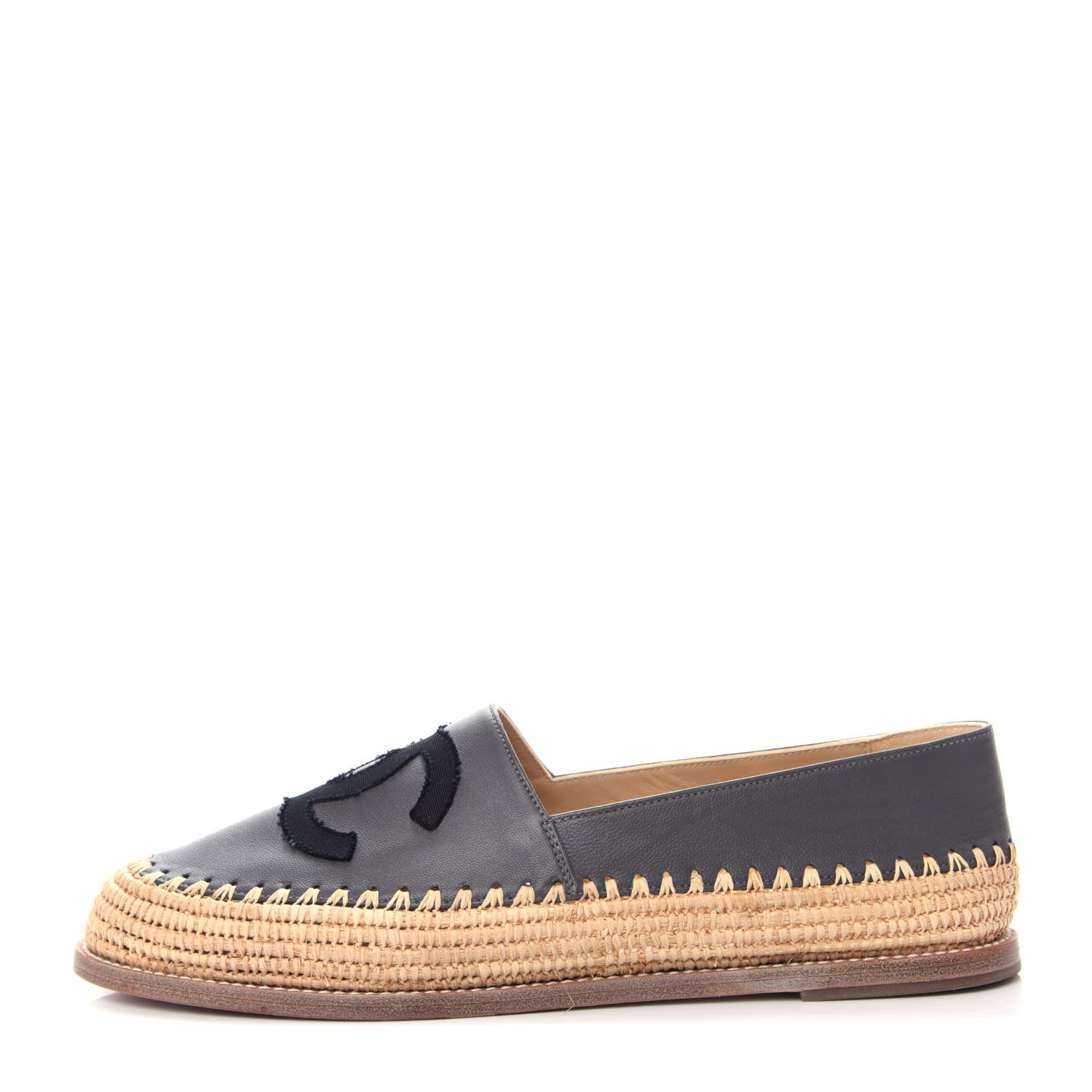 Chanel Lambskin Grosgrain CC Espadrilles 39 Grey Black 1 of 11