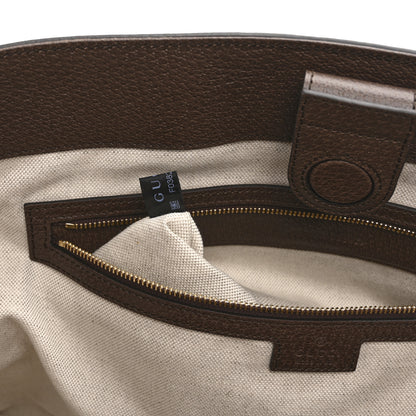 Gucci Monogram Jumbo GG Textured Dollar Calfskin Web Medium Ophidia Shopping Tote Camel Ebony 8 of 11